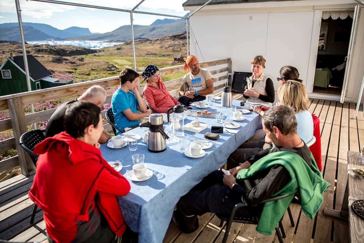 A kaffemik at the terrace of Tasiusaq sheep farm in South Greenland