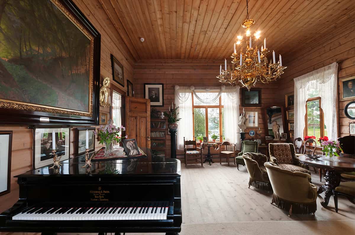 Historic wooden villa surrounded by gardens at Troldhaugen, the former home of composer Edvard Grieg near Bergen, Norway
