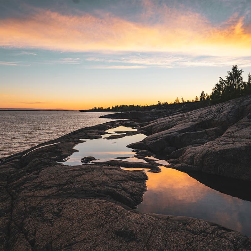 Midnight light in the archipelago of Swedish Lapland