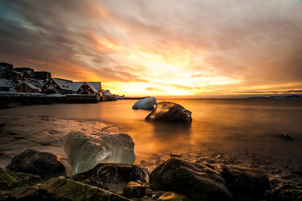 Sunset at Nuuk's colonial harbour