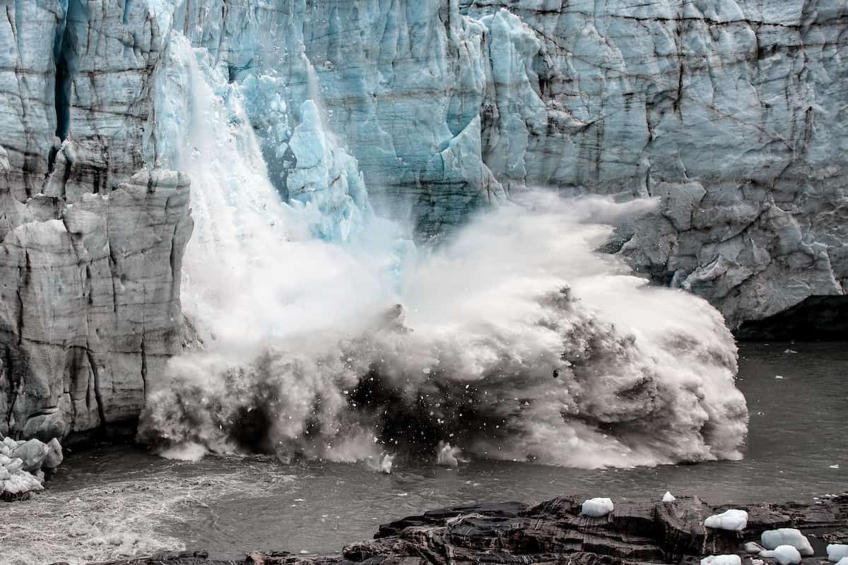 The Russell glacier near Kangerlussuaq in Greenland calving in late summer