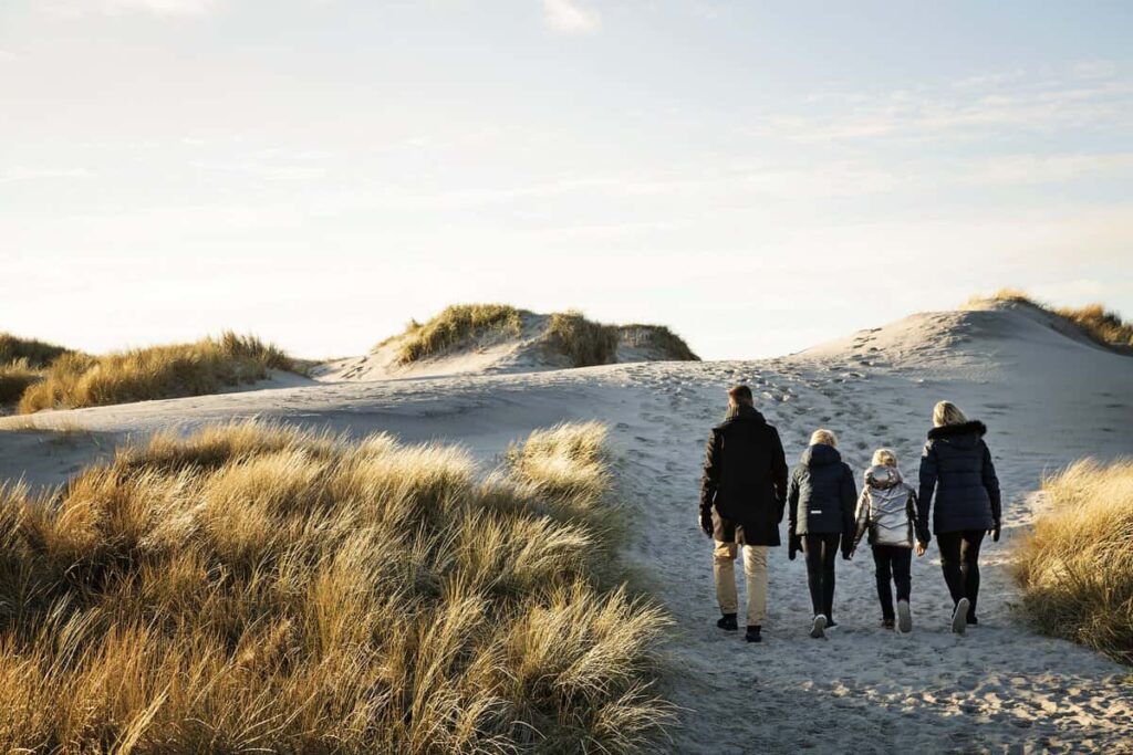 Family walking in the dunes at Hvide Sande