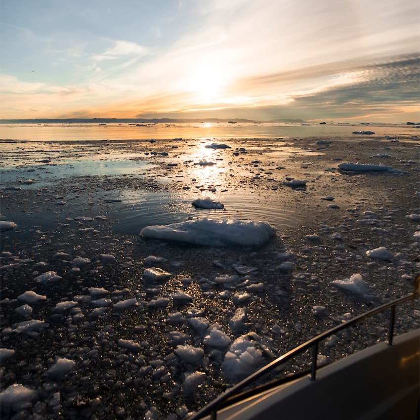 Sunset around ice Ilulissat Icefjord